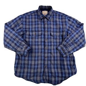 Vintage Arrow Work Wear Fleece Lined Shacket Mens L Blue Flannel Button Up Shirt